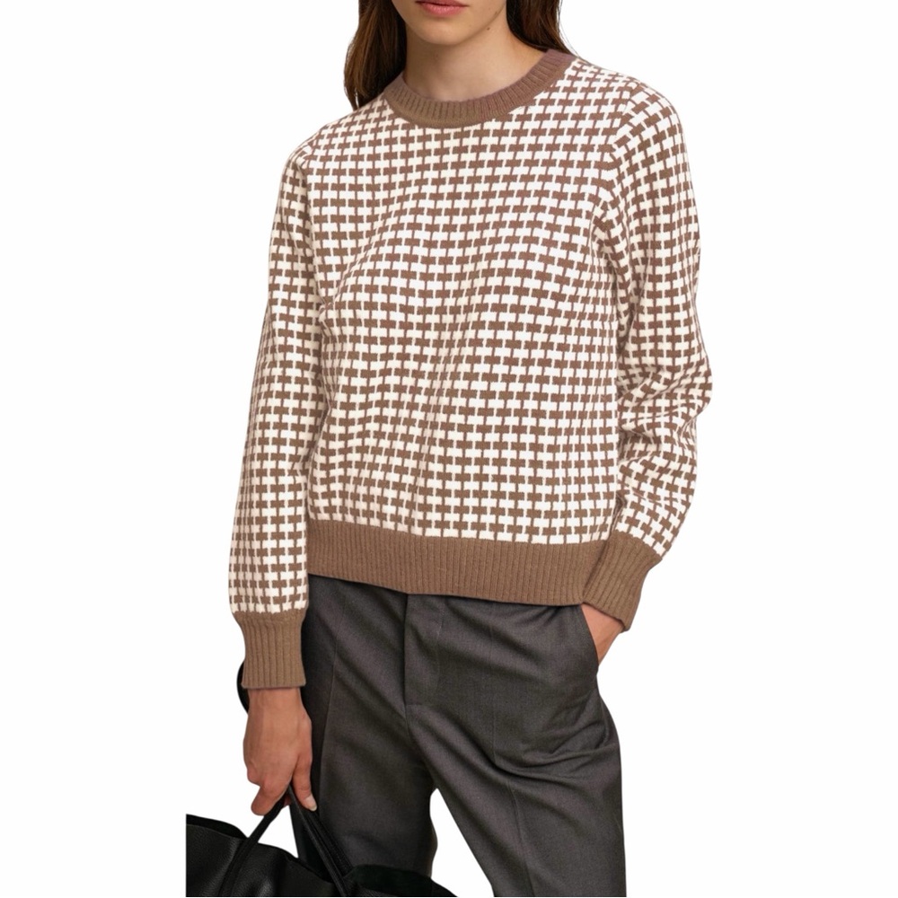 Deluc Cody Geo Jacquard Knit Sweater Size XS NWT Beige Cream